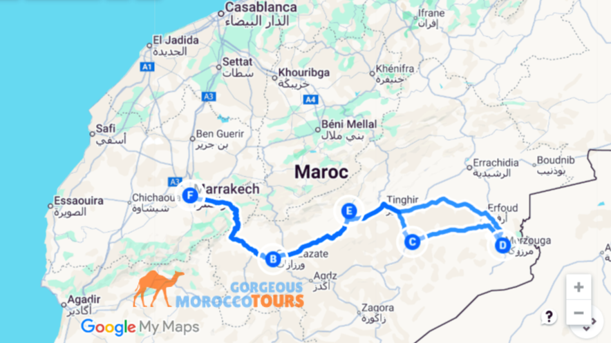 4 days tour from Marrakech to Merzouga sahara.